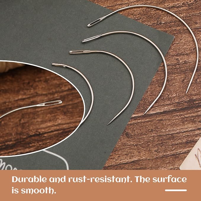 Premium Curved Leather Needles Kit - Assorted Sharp Needles (4 Sizes) with Threaders for Leather Repair & Art Crafts