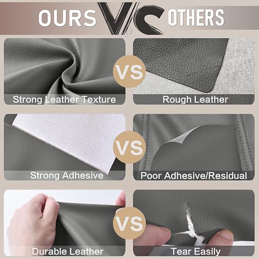 Self Adhesive Leather Repair Patch Kit, 4" x 63" Large Vinyl Leather Repair Tape for Furniture, Car Seat, Couch, Sofa, Chair Medium Grey