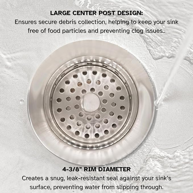 Westbrass D214-20 3-1/2" Post Style Large Kitchen Sink Basket Strainer, Stainless Steel