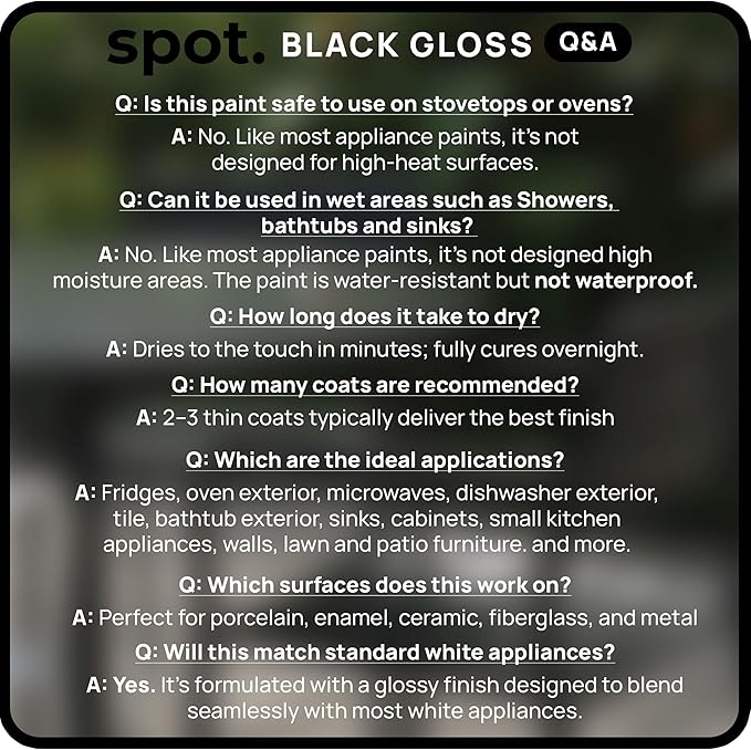 spot. High-Gloss Black Touch Up Paint – Porcelain and Appliance Repair for Chips, Stains, Scratches, and Cracks on Fridges, Microwaves, Dishwashers, Dryers, Tiles, and Metal Surfaces – 1 fl oz