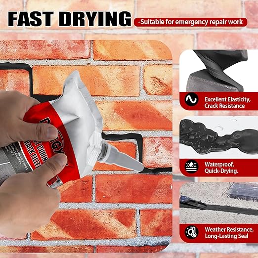 Dongxw Asphalt Crack Filler, 6Packs Self Leveling Concrete Crack Filler Waterproof Cement Repair Sealant, High Elasticity Driveway Crack Filler Outdoor Black for Driveway, Walkway, Road