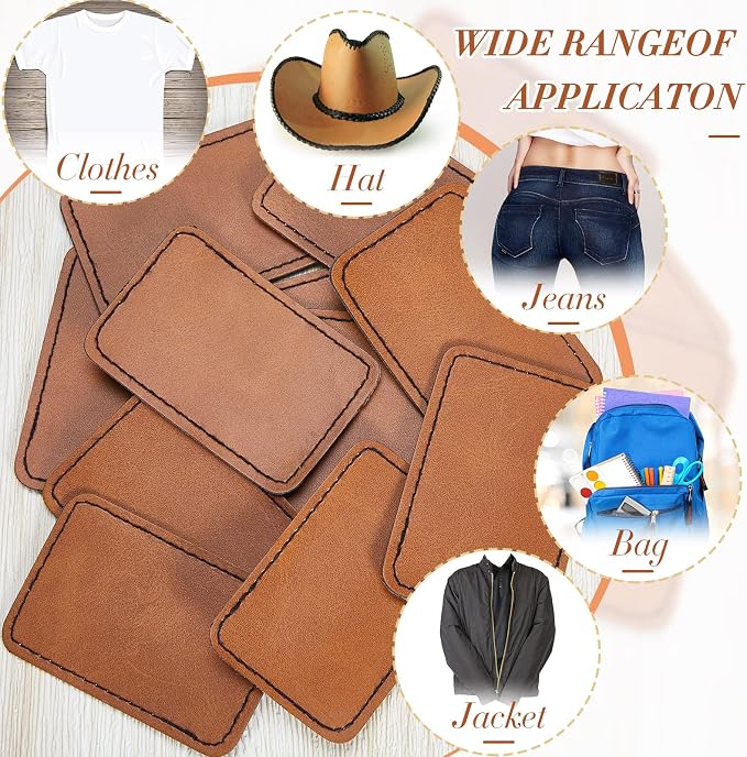 Dunzy 60 Pcs Leather Hat Patches Blank Leatherette Hat Patch with Adhesive Rectangle Laserable Leatherette Patch for Hats Custom Fabric Sew Laser Engraving DIY(Khaki,3.5 x 2.5 Inch)