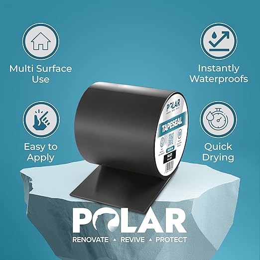 Polar TapeSeal Clear - 5" x 5 ft | Rubberised Waterproof Tape for Leaks & Cracks on Roofs, PVC Pipes, Downpipes, Plumbing & Gutters | All-Purpose Indoor & Outdoor Sealant Tape for Lasting Protection
