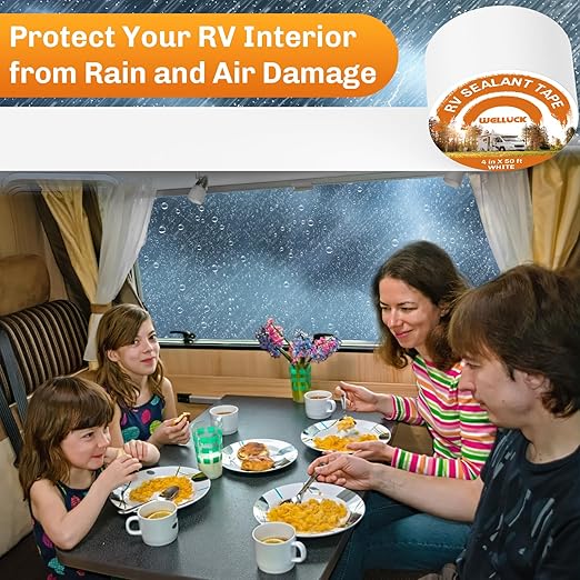 WELLUCK RV Roof Tape Sealant Roofing Tape, 4 Inch X 50 Foot Natural White RV Tape for Roof Repair Camper Trailer Boat Sealing Leak Repair, UV & Waterproof