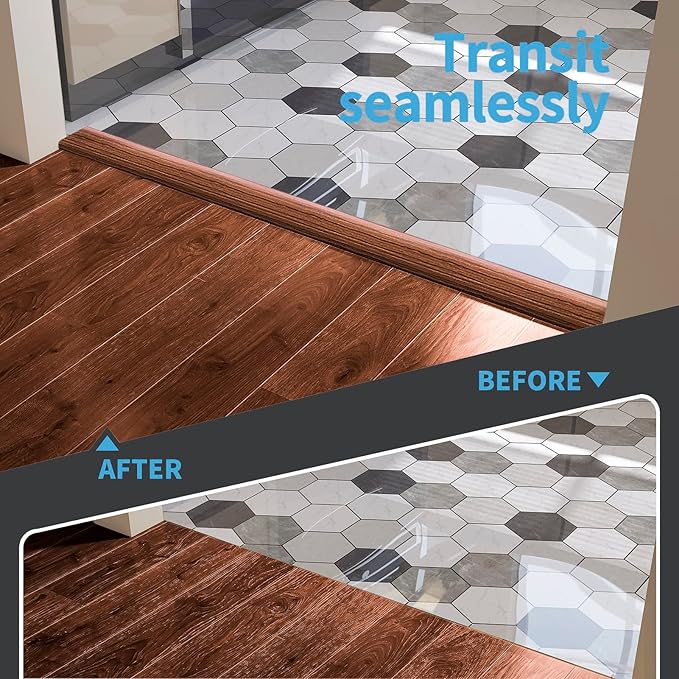 Art3d 4 FT Self Adhesive Vinyl Floor Transition Strip, Laminate Floor Strip Floor Flat Divider Strip for Joining Floor Gaps,Carpet Threshold Transition,Floor Tiles（1.57in, Cherry）