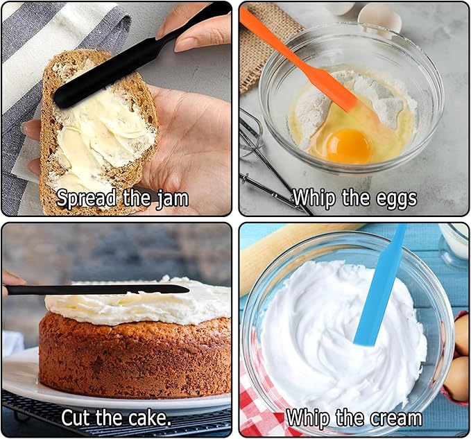 3pcs Silicone Jar Spatula Heat Resistant Kitchen Spatulas with Long Handle, Jam Spreader Cake Cream Butter Spatulas Mixing Batter Scraper for Jars Baking Cake Icing(Blue&Orange&Black)