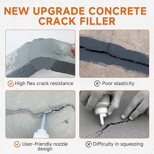 Concrete Crack Filler, Heavy-Duty Cement Crack Filler, Self Leveling Concrete Sealer for Driveway, Walkway, Patio, Waterproof Outdoor Caulking Glue, Gray, 8.8 Floz（3 Pack）
