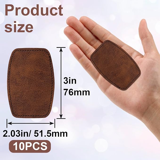 SmallCat 10 PCS Curved Rectangle Leather Patches for Hats, Iron on Blank Patches, Artificial Leather Patches for Laser Engraving, Repair Patches for Sewing Crafts, Hats, Jackets - Dark Brown