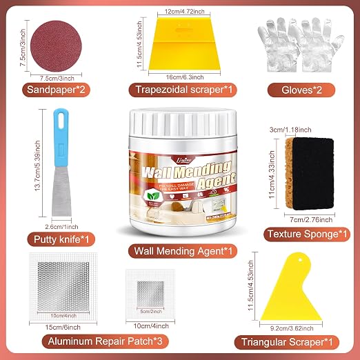 Drywall Repair Kit, 17.6oz Wall Patch Set for Fast Wall Hole Repair | Wall Spackle Repair Paste with Complete Accessories, Drywall Patch Kit, Easy Solution for Wall Hole Filler