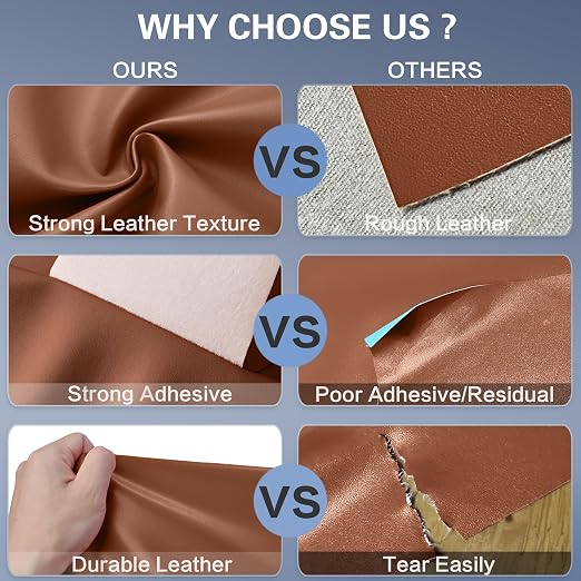 Self Adhesive Leather Repair Patch Kit, 31.4 in x 16 in Large Vinyl Leather Repair Tape for Furniture, Car Seat, Couch, Sofa, Chair Smooth Brown