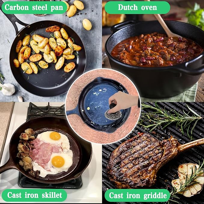Cast Iron Cleaner Scrubber with Pan Scraper, Patented Chain Mail Scrubber Cast Iron Cleaning Kit, Metal Chainmail Scrubbing Sponge Scrub Brush to Clean Pan, Skillet, Grill, Dutch Oven, Wok