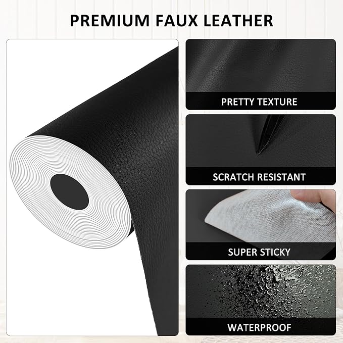 AOOTOOLINK Leather Repair Patch 35X158 Inch Self Adhesive Leather Repair, Large Leather Repair Tape for Couches, Furniture, Car Seats, Cabinets, Sofa, Handbags (Black, 35X158 Inch)