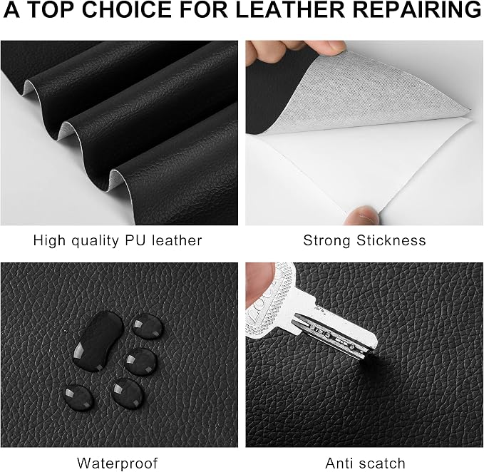 YAFLC Leather Repair Patch for Furniture, 4" x 63" Self Adhesive Leather Repair Kit Vinyl Repair Tape for Car Seat Sofa Jackets Couches Chair Black