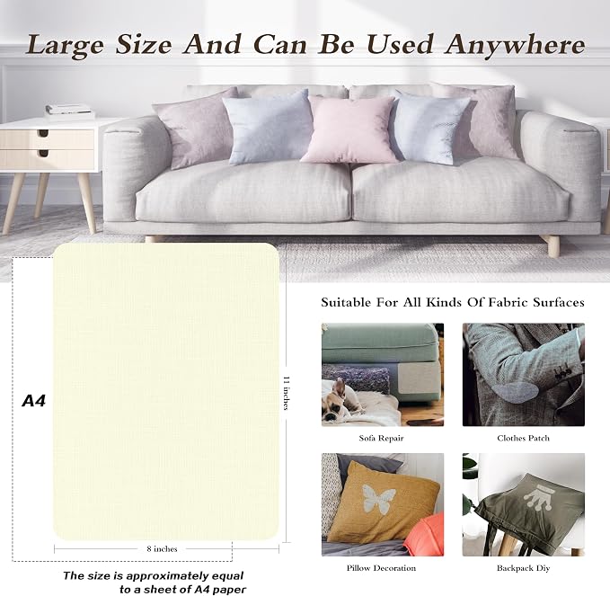 Fine Linen Repair Patches, Self-Adhesive Linen Fabric Patches, 8X11 inch Extra Size, Multi Color, Can be Used for Linen Sofa Repair (8" x 11", Beige 3.0)