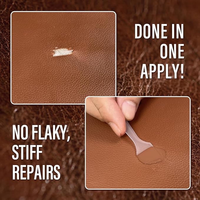 Leather & Vinyl Repair Kit for Couch, Furniture, Sofa, Chair, Car Seat | Brown Shades, No Skills Needed, for Cat Scratch, Tear, Crack, Hole on Faux Upholstery, Recliner, Purse, Shoes, Jacket, RV