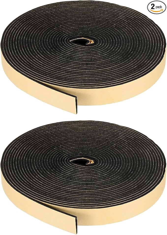 PATIKIL Foam Insulation Tape, 2Pcs 1-3/16" W x 1/8" t x 32.8FT Self Adhesive Weather Stripping Door Seal Strip for Door Window Air Conditioning, Black