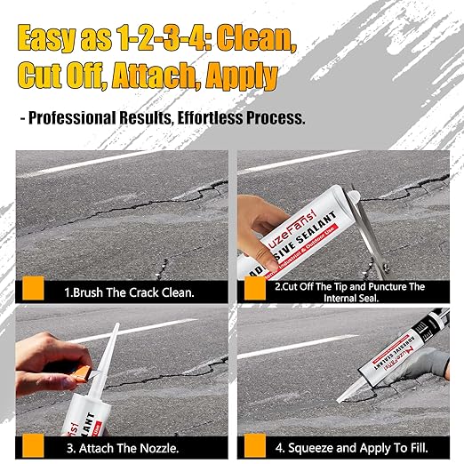 Cement Crack Filler, Concrete Crack Repair Sealant,Flexible Self-Leveling Sealant for Horizontal Surfaces, 10.1 fl. oz (4 Pack, Gray)