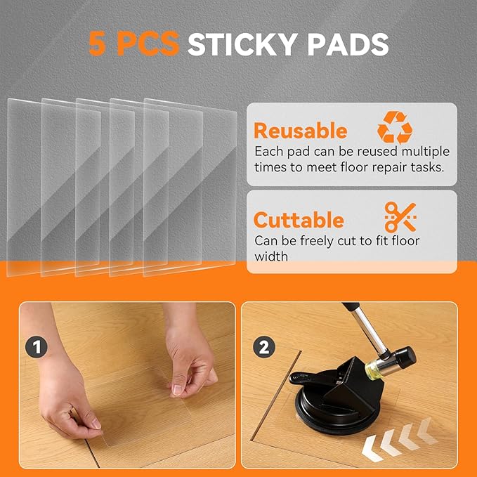 Floor Gap Fixer Tool Kit with Hammer & 5 Reusable Pads | 45° Strike Angle Design for Easy DIY Installation | 4.9" Super Strong Suction Silicone Cup for Laminate, Vinyl, Wood Floor Repair