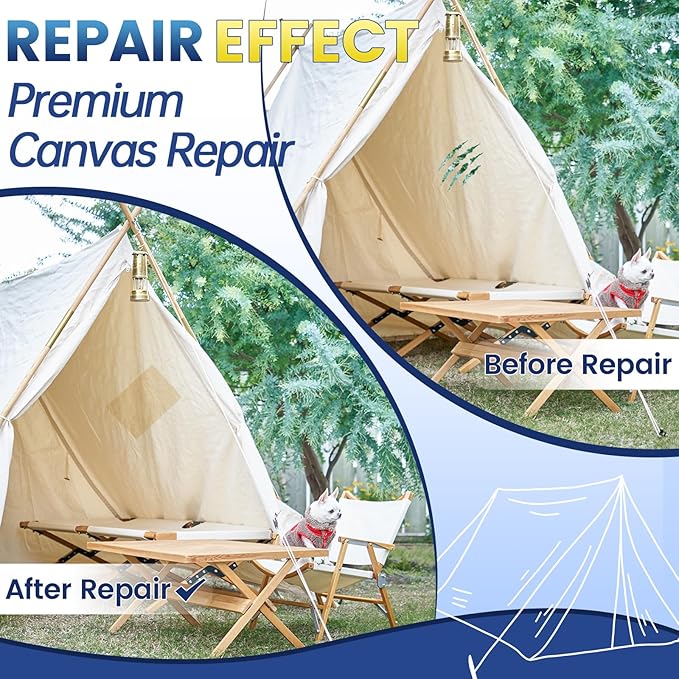 Self-Adhesive Canvas Repair Tape, 4" x 79" Waterproof Canvas Repair Patch, Fabric Patch Repairs Kit for Furniture, Tents, Sunbrellas, Boat Covers Awnings, Couches, Clothes, Bags Light Beige