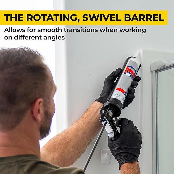 AWF PRO Heavy Duty Caulk Gun, 18:1 Thrust Ratio, Steel Frame Construction, Rotating Barrel, Ladder Hook, Puncture Tool & No Drip Pressure Release Tab, 29 oz Caulking Gun
