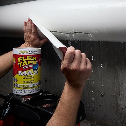 Flex Tape, Original Thick Flexible Rubberized Waterproof Tape - Seal and Patch Leaks, Works Underwater, Indoor Outdoor - Home RV Roof Plumbing and Pool Repairs, White, 12 in x 10 ft, Pack of 1