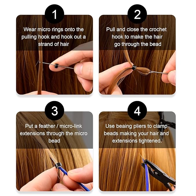 NEWISHTOOL Micro Links Hair Extensions Kit, Hair Extension Pliers for Beads, Hair Extension Loop Needle Pulling Hook Tool Bead Device Tool Kits, Micro Link Tools for Hair or Feather Extensions Styling