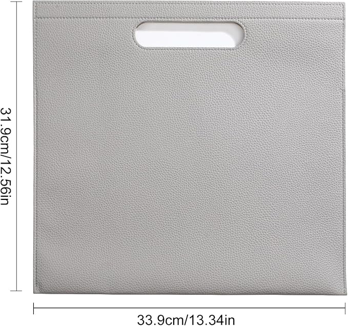 Premium PU Leather Waterproof File Folder & File Jackets & File Pockets Easy to Clean Document Organizer, Multi-Color Options, 13.34x12.56in, Ideal for Students & Professionals (Grey)