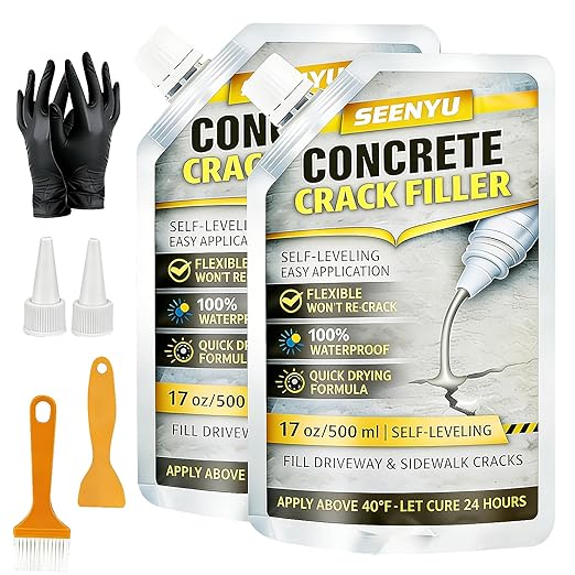 Concrete Crack Filler Self Leveling Sealant, Waterproof Fast-Drying Cement Sealer Repair, 35oz Flexible Easy DIY Outdoor Crack Seal Glue for Driveway, Sidewalk, Patio, Garage Floor, Asphalt