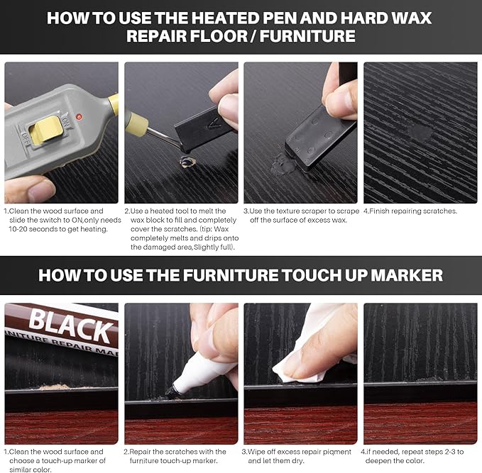 Vinyl Floor Repair Kit with Heat Pen - 11 Colors Laminate Wood Floor Repair Kit Touch Up Marker Hard Wax Linoleum Repair Kit Restore Any Scratches, Stains, Cracks, Hole for Floor, Door, Cabinet