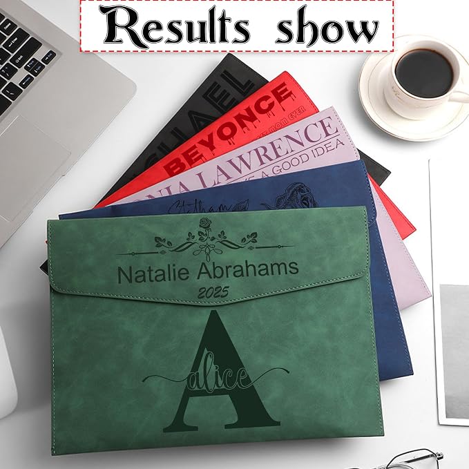 Customized A4 File Folder Expandable File Organizer,Personalized Name PU Leather Envelope Holder for Work、School、Home、Office (Brown)