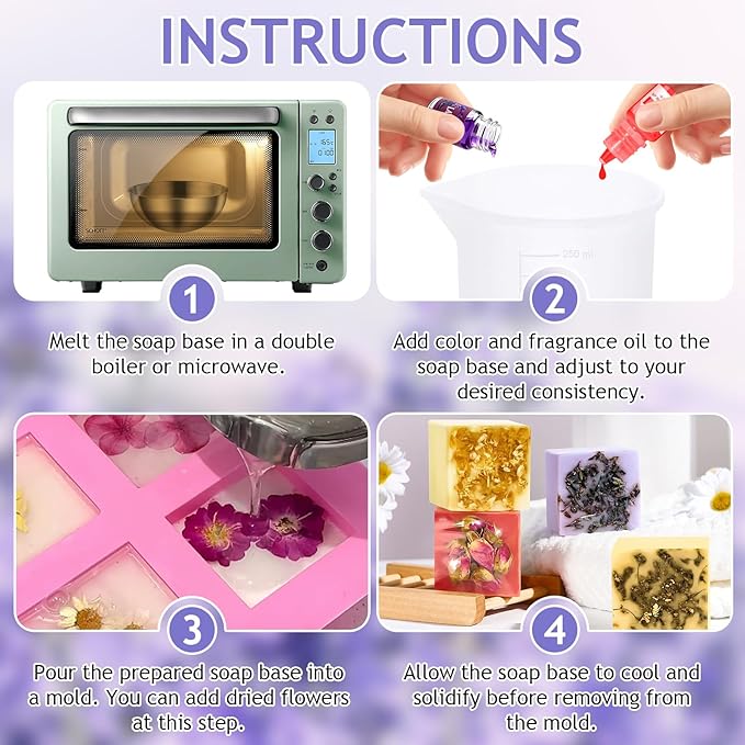 Soap Making Kit for Adults, DIY Soap Making Kit, Melt and Pour Soap Making Supplies, Contains Mould Soapbase Essential Oils Fragrances and Dried Flowers for Beginners and Mother's Day