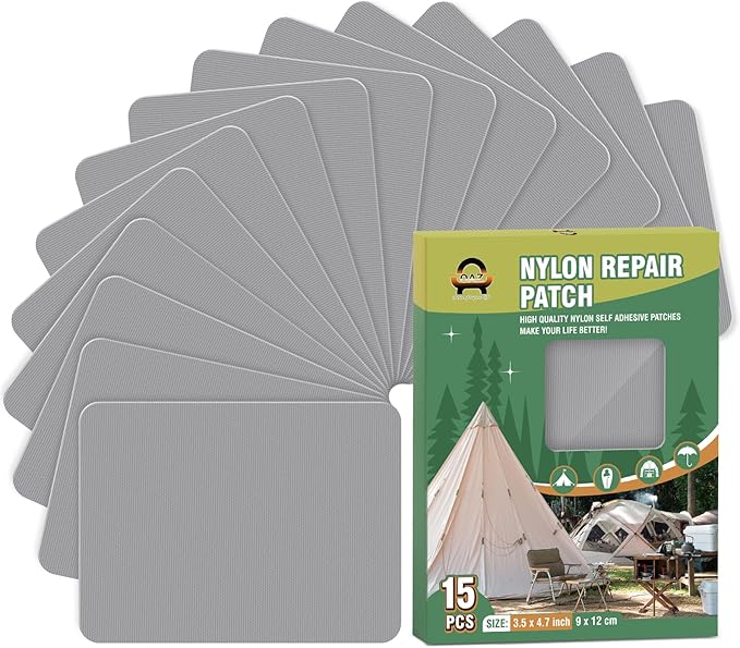 OAZ 15 Pieces 3.5 x 4.7 inch Nylon Repair Patches Nylon Fabric Patch Self-Adhesive Tent Repair Tape Waterproof Lightweight Repair Patches Repair Patch Kit for Clothing Down Jacket Bag (Gray)