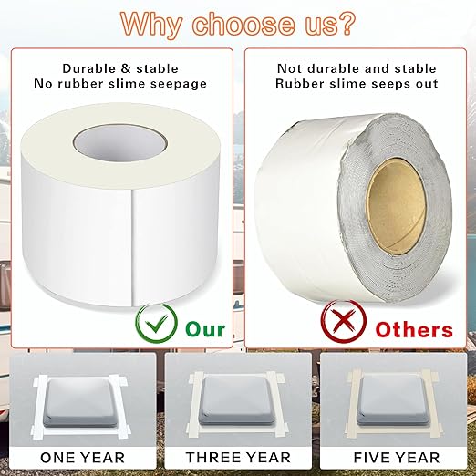 Rv Roof Tape White 6 Inch X 50 Feet, Waterproof Repair Sealant Tape UV-Resistant & Weatherproof Rv Awning Repair Tape for Window, Vent, Boat Sealing, Truck Camper Roof Patch kit Metal Roof Sealant