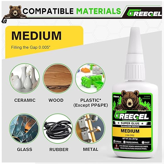 4 Oz Medium Liquid Clear Super Glue + 3g Gel Glue, Cyanoacrylate Adhesive for Woodworking, Ceramic, Plastic, Metal, Shoes, Glass, Crafts & Repairs
