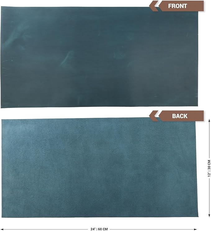Shkira 12''X24'' Genuine Blue Leather Sheets for Crafts - Square - 2.0MM Thick Genuine - Thick Cowhide Pieces Square - Leather Sheet for Arts and Crafts