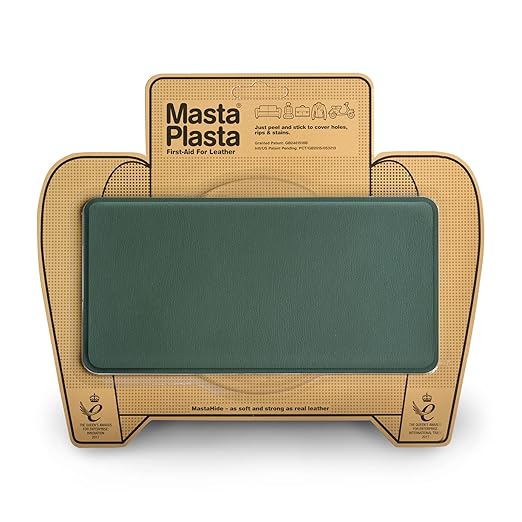 MastaPlasta Self-Adhesive Premium Leather Repair Patch - Green Leather 8in x 4in (20 x 10 cm). Your Instant Stick-On Upholstery-Quality Leather Repair Kit for Couches, Car Interiors, Bags & DIY