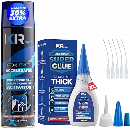 CA Glue with Activator Kit 1.75 oz Thick Viscosity Cyanoacrylate Glue 16.9 oz Activator Spray Heavy-Duty SuperGlue for Gap-Filling, Wood, Metal, Plastic, Furniture Repair, Vertical, Overhead Surface