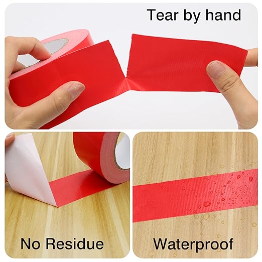 Duct Tape 1 Inch X 44 Yards, 8.5 mil Thickness, Heavy Duty Red Duct Tape, No Residue, Waterproof, Tear by Hand for Repairs, Industrial, Professional Use