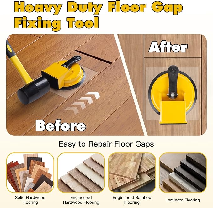 Floor Gap Fixer Tool Kit – Heavy Duty Suction Cup Floor Gap Repair Tool with Rubber Mallet, Gap Close Tool for Laminate Flooring, Wood & Hardwood Floor Gap Fixer, Gap Repair for DIY Installation