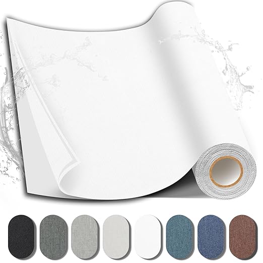 Fabric Repair Patch, 17X158 Inch Fabric Large Repair Tape, Self-Adhesive Patches for Furniture, Sofa, Car Interior, Shoes, Hand Bag, Clothing (White, 17X158 Inch)