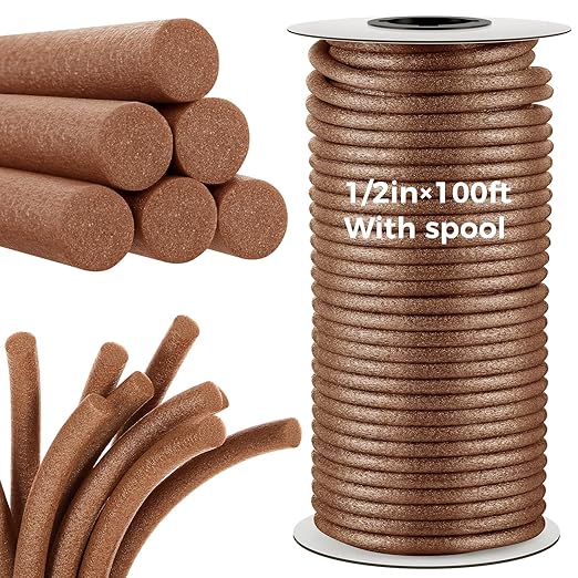 MotiMind 1/2 Inch x 100 ft Foam Backer Rod for Gaps Joints Concrete Crack Filler Caulk Saver Bulk Foam Backing Rod Concrete Filler Rope for Weather Stripping Door Seal (Brown)
