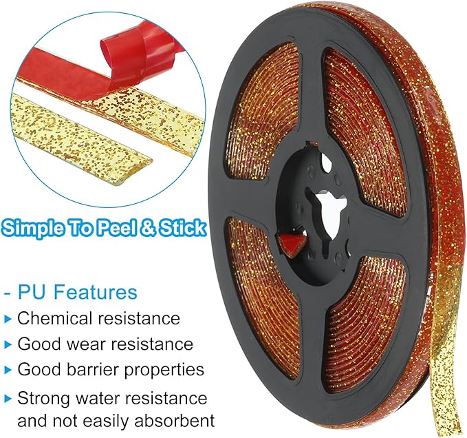 PATIKIL Caulking Trim Strip, 20FT Corner Peel and Stick Wall Molding Edging Waterproof Self-Adhesive Trim Caulk Strip for Sink Countertop Toilet Tile Tub, Gold