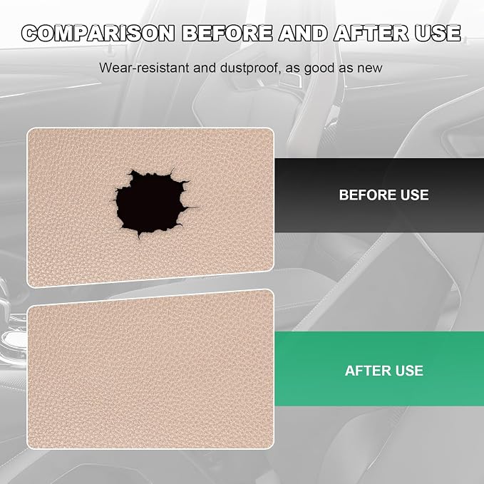 2 PCS Leather Repair Patch Tape, 4 x 8 Inch PU Vinyl Repair Patches for Car Upholstery Seat, Waterproof Self Adhesive Leather Tape Repair Kit for Furniture Couches Chairs (Khaki)
