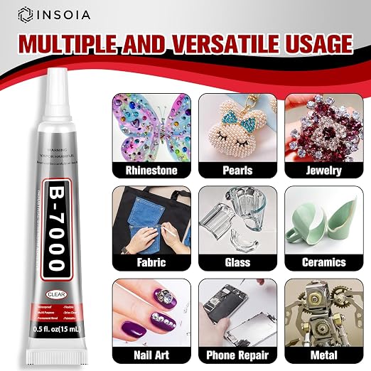 10 PCS 15ml B7000 Rhinestone Glue Clear – Super Glues for Bedazzling with Precision Tip, Quick Dry No Trace Flexible Adhesive for Jewelry Making, Nail Art, Fabric, Shoe, DIY Craft & Phone Repair