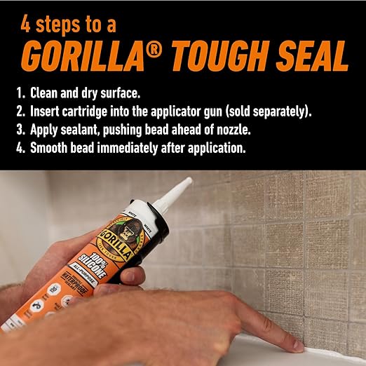 Gorilla 100% Silicone Sealant All Purpose, 10 Ounce Cartridge, White (Pack of 2)