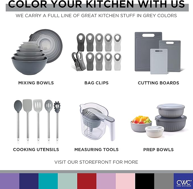 COOK WITH COLOR Mixing Bowls with Lids - 12 Piece Plastic Nesting Bowls Set includes 6 Prep Bowls and 6 Lids, Microwave Safe Mixing Bowl Set, Grey Rhombus
