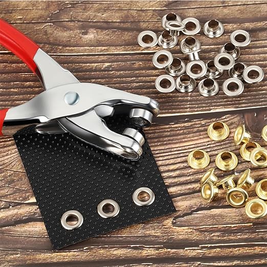 Mudder 301 Pcs Grommet Eyelet Pliers Tool Kit, Fabric Leather Hole Eyelets and Grommets Punch Pliers with 300 Metal Eyelets for Belt Shoes Cloths(1/4 Inch,Silver)