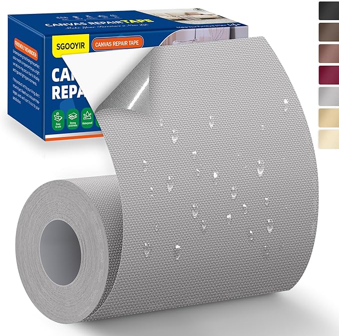 Self-Adhesive Canvas Repair Tape, 4" x 79" Waterproof Canvas Repair Patch, Fabric Patch Repairs Kit for Furniture, Tents, Sunbrellas, Boat Covers Awnings, Couches, Clothes, Bags Grey