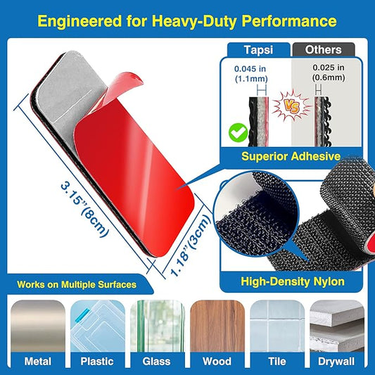 8 Sets Heavy-Duty Adhesive Hook and Loop Strips – 1.2" x 3.2" High-Bond Fastening Strips, Heat-Resistant & Waterproof, Strong Hold for Indoor/Outdoor Mounting on Wall, Glass, Tile, Metal & More