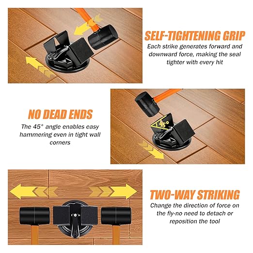 Heavy Duty Gap Fixer Tool for Laminate Flooring - Laminate Floor Gap Repair Tool with Heavy-Duty Floor Suction Cup and Rubber Hammer,for Laminate and Vinyl Flooring (Black Dual-Sided Striking)